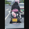 Rear motorcycle rider with pink helmet, bag and tail — TAILDASH
